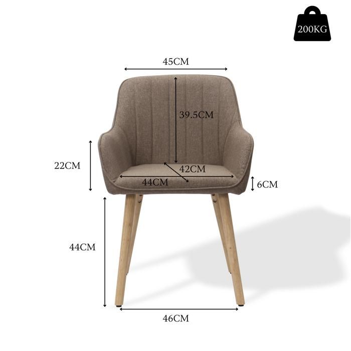 Chaises de Salle à Manger Lot de 2 avec Accoudoirs Intégrés - ELVMI - Dossier Haut Pieds en Bois Massif Tissu Marron