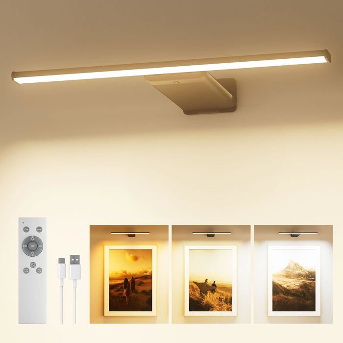 Lampe murale sans fil rechargeable 12000 mAh LED avec télécommande 3 températures de couleur 5 niveaux de luminosité noire