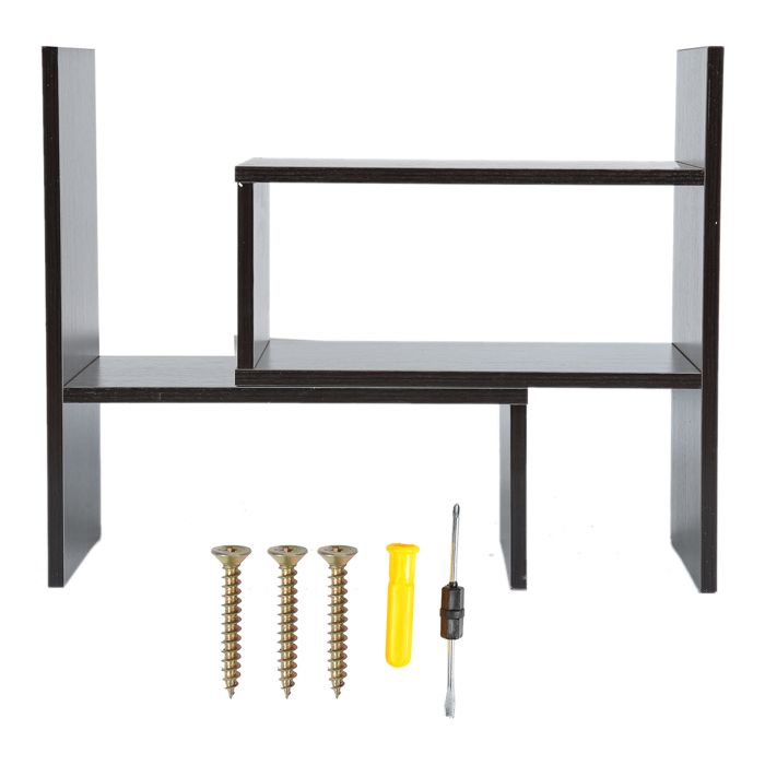 Étagère de Bureau Modulable 2 Pièces - Organisateur MDF Noyer Foncé - Rangement Livres Fournitures - Gain de Place