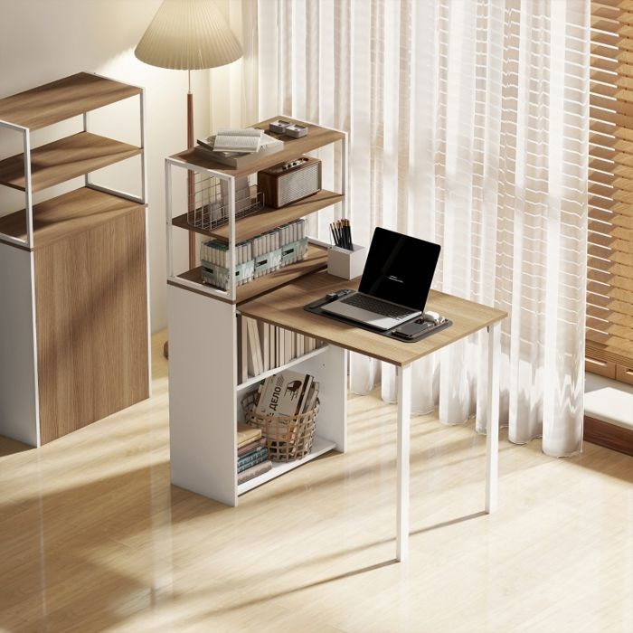 Bureau pliant avec 4 étagères bureau dordinateur idéal pour les études le travail et la maison 105 x 60 x 127 cm bois naturel