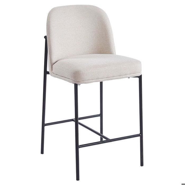 MENZZO Chaise de bar moderne matelassée Inaya Métal Noir et Tissu Beige MENZZO Chaise de bar moderne matelassée Inaya Métal Noir et Tissu Beige