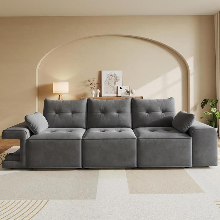 Canapé - KOMHTOM - 3 places - Velours - Accoudoirs larges - Coffre de rangement Canapé - KOMHTOM - 3 places - Velours - Accoudoirs larges - Coffre de rangement