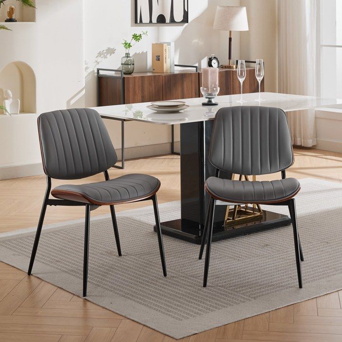 Chaises de salle à manger x2 PU gris dossier noyer Chaises de salle à manger x2 PU gris dossier noyer