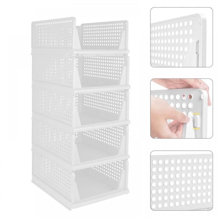 KEDIA Empilable Organisateur Armoire 5 Pièces 33*42*90cm Blanc Plastique Tiroir Coulissant Placard Boite Rangement Empilable