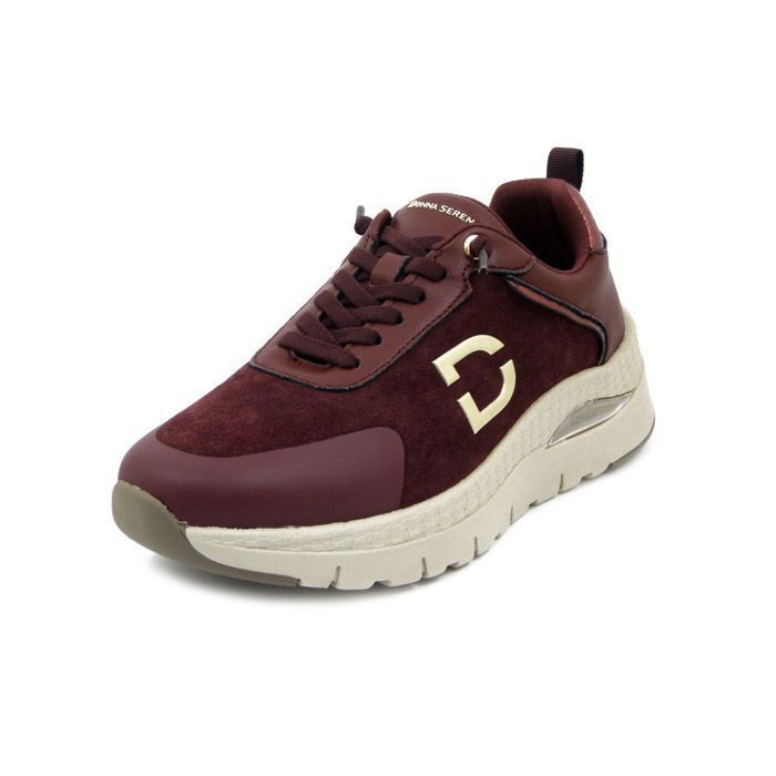 Basket Femme - Sneakers - DONNA SERENA - Cuir Rouge Bordeaux - Lacets élastiques. Basket Femme - Sneakers - DONNA SERENA - Cuir Rouge Bordeaux - Lacets élastiques.