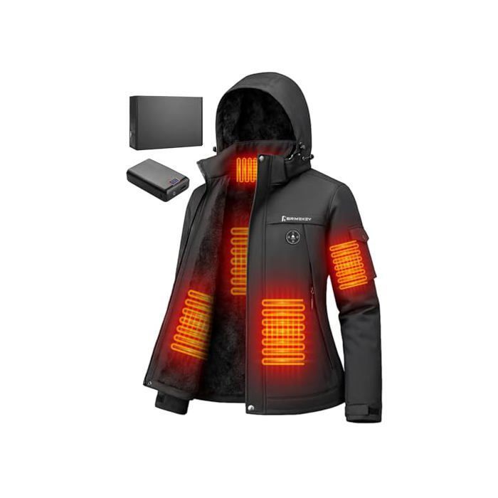Veste Chauffante Femme avec Doublé Polaire Batterie 20000mAh Manteau Chauffant Électrique 6 Zones de Chaleur - Noir - Taille M