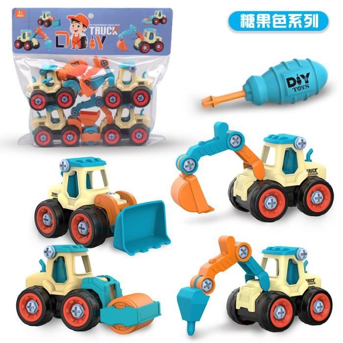 Jouet 4 Véhicules De Chantier (rouleau Compresseur, Pelleteuse, Bulldozer, Chargeuse) - Plastique, 20 Cm - Enfants