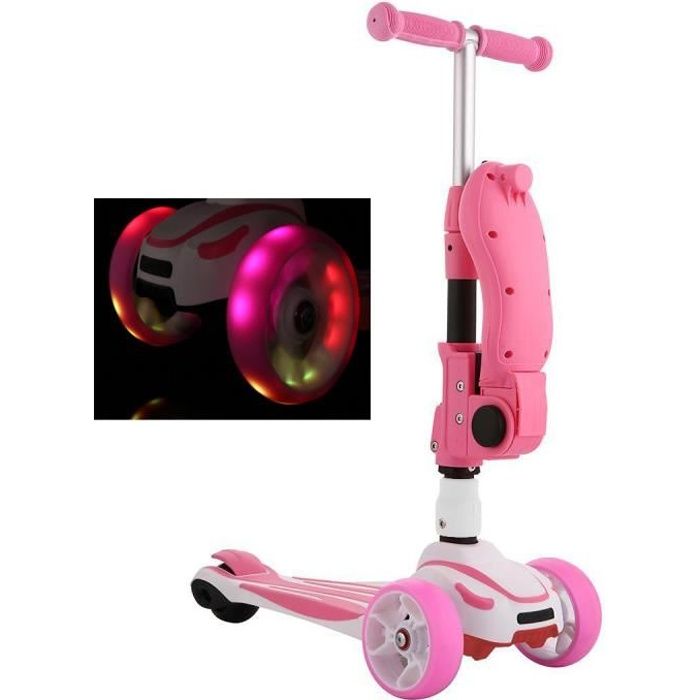 Trottinette Enfant Reglable 2 8 Ans Avec Le Siege Se Pliant Clignotant Roule Le Pont Large Et Roues Led Rose Achat Vente Trottinette Enfant Reglable Cdiscount