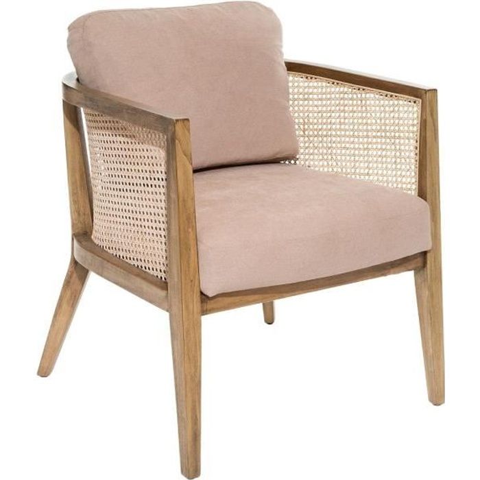 fauteuil en bois de peuplier et cannage - atmosphera - taupe - contemporain - 1 place