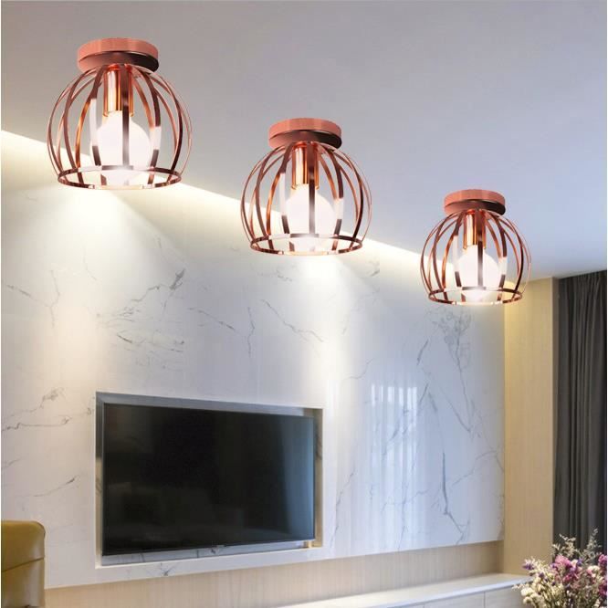Plafonnier Cage en Métal Or Rose design Moderne E27 40W Luminaire Lampe de Plafonde Intérieur pour Salon - MOGOD