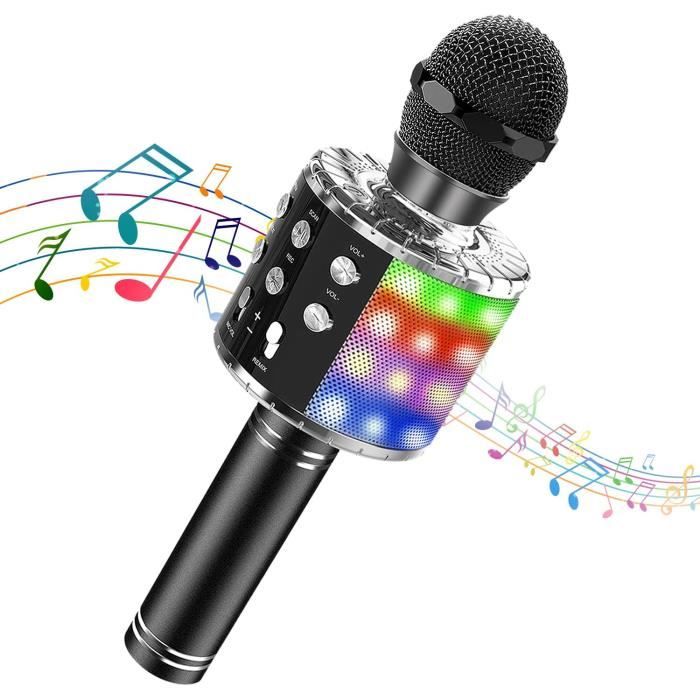 Microphone Karaoké Sans Fil, 4-en-1 Bluetooth Micro Karaoké Portable,  Chanter KTV à la Maison pour Enfants Adulte (Noir)