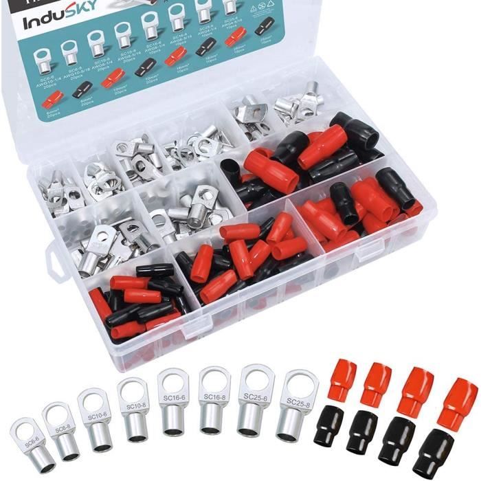 Kit 70 Cosses Cuivre + 70 Gaines Thermorétractables – Bornes Batterie Auto 140 Pièces