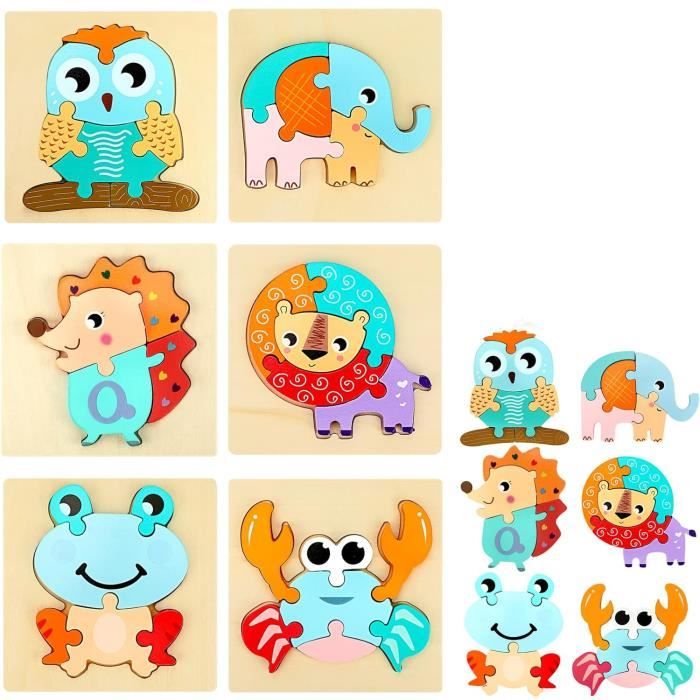 Puzzle 3D en Bois - Montessori - Animaux - 6PCS - Pour Enfants 3 Ans et ...