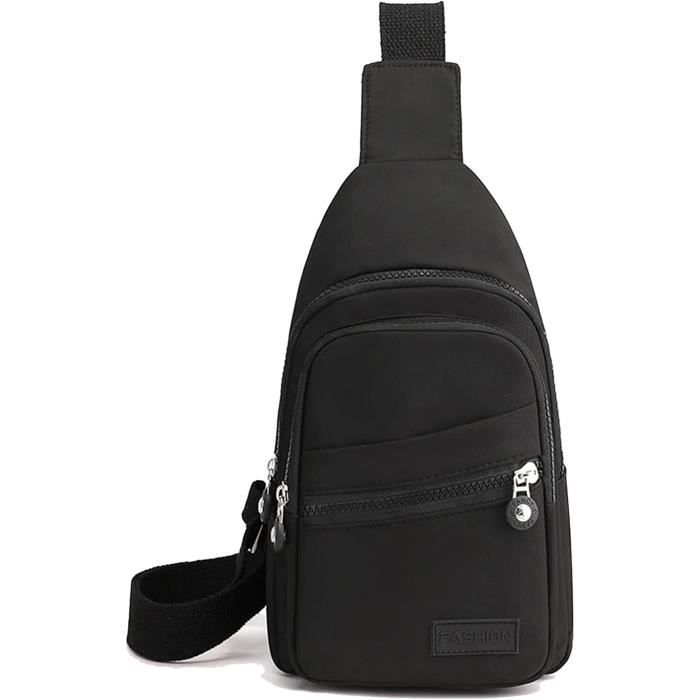 Sac Bandoulière Unisexe En Cuir Synthétique - Taille S, Gris Foncé, 4 Compartiments, Neuf