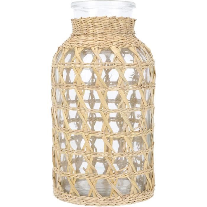 Vase à fleurs en osier en verre pour bureau Vase en rotin tissé