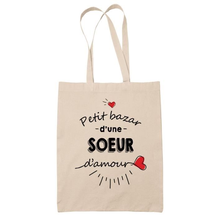 Sac Tote Bag Petit Bazar d une Soeur d amour Id e Cadeau Famille Soeur Anniversaire No l Sac Cabas R utilisable