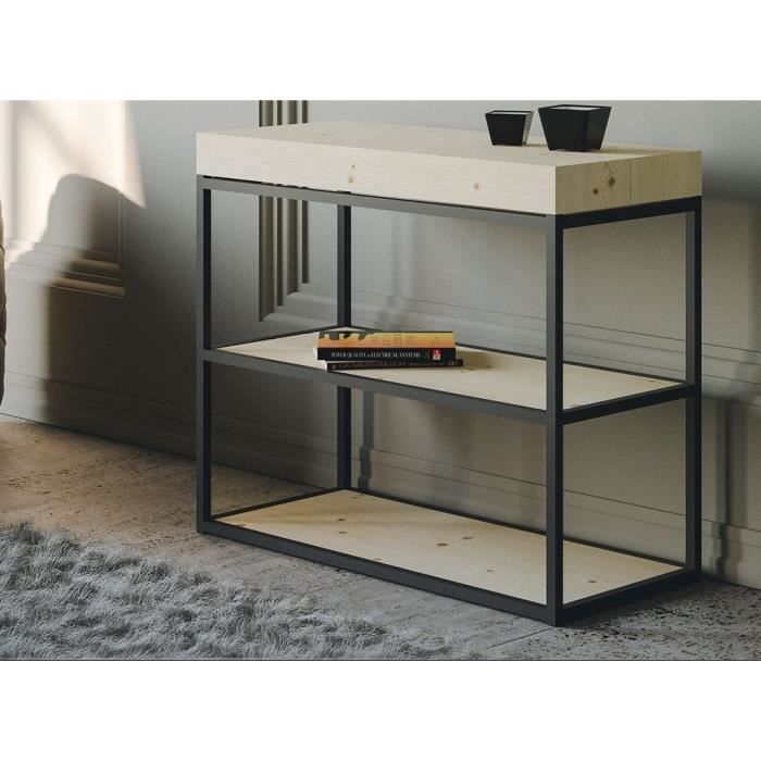 Console extensible pin massif clair et pieds métal anthracite 14 ...