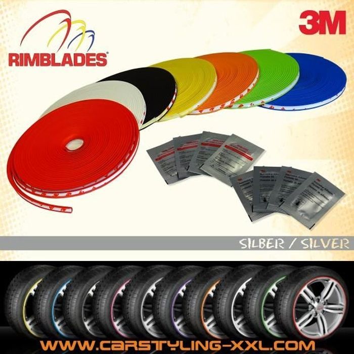 Rimblades - Premium protection des jantes et styling pour jantes alliage, jusqu'à 22'' - Couleur: argent - Dimension: 9 mm x 1,87...