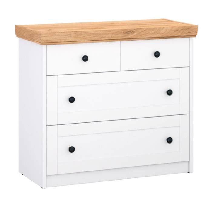 commode en bois massif - homestyle4u - 2228 - 4 tiroirs - style scandinave moderne - blanc