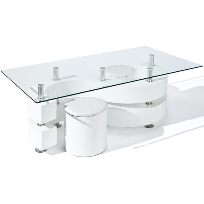 Table Basse Saphira Avec 2 Poufs Blanc Dim 1 Achat Vente