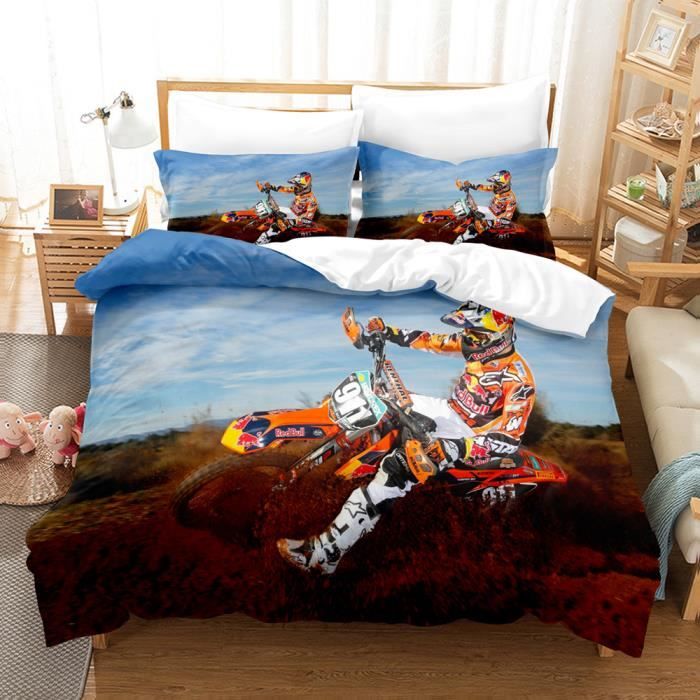 Dirt Bike Housse De Couette Thème Sports Extrêmes Parure De Lit 200X200Cm Pour Enfants Enfants
