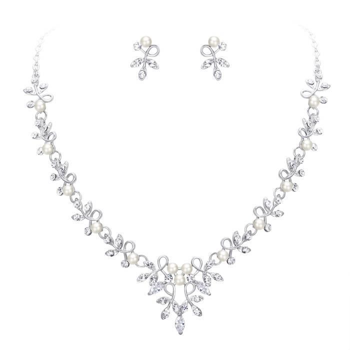 CZ Fleur Pendentif Perle Blanche Cristal Transparent Chaîne 26/" Collier