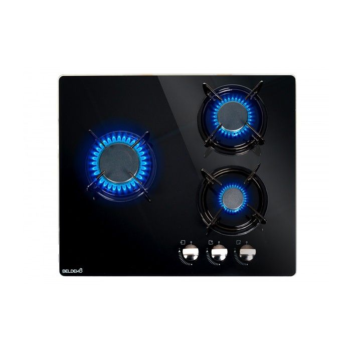 Plaque de cuisson Gaz verre noir 3 foyers BELDEKO Gaz ville et