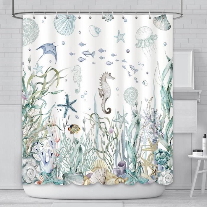 Rideau De Douche Chat Plongée 180x180cm - Impression Océan Fun - Imperméable Polyester Avec 12 Crochets
