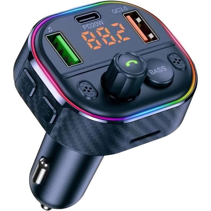 Transmetteur FM Bluetooth 5.0 QUMOX C22 Pour Voiture - Charge Rapide PD 20W, Molette De Contrôle, Affichage Tension - 6