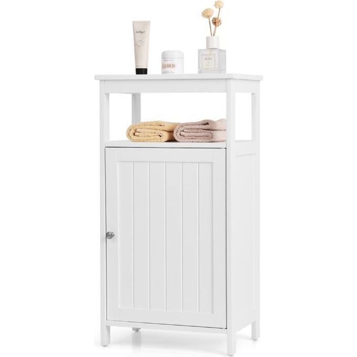 armoire de rangement de salle de bain - costway - blanc - 45 x 30 x 84 cm - étagère ouverte et placard à porte