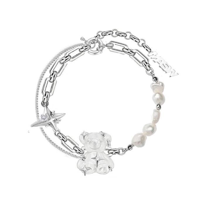 Bracelet Argent à Breloques – Coeur, Ourson, Lune, Fleur, Dauphin, Etoile