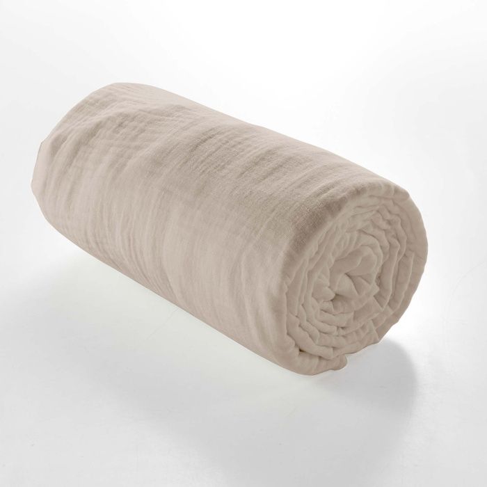 Drap housse 2 personnes 160 x 200 cm double gaze coton 57 fils Angelia Sable Drap housse 2 personnes 160 x 200 cm double gaze coton 57 fils Angelia Sable