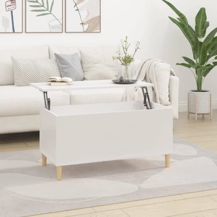 famirosa table basse blanc brillant 90x44,5x45 cm bois d'ingénierie-582