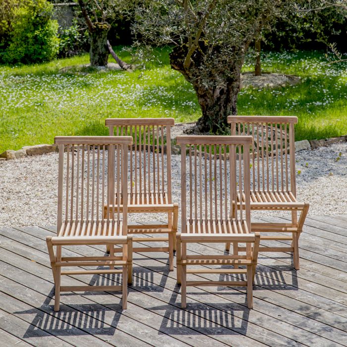 Lot de 4 chaises de jardin en teck massif LOMBOK Lot de 4 chaises de jardin en teck massif LOMBOK