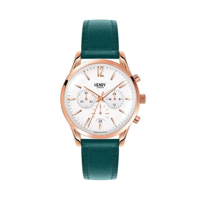Henry London Femme 39mm Bracelet Cuir Vert Quartz Montre HL39-CS-0144
