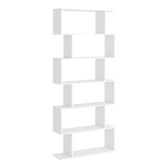 Bibliothèque - HOMCOM - étagère zig zag design contemporain 6 niveaux rangement salon bureau - bois - 80x23x192cm - blanc