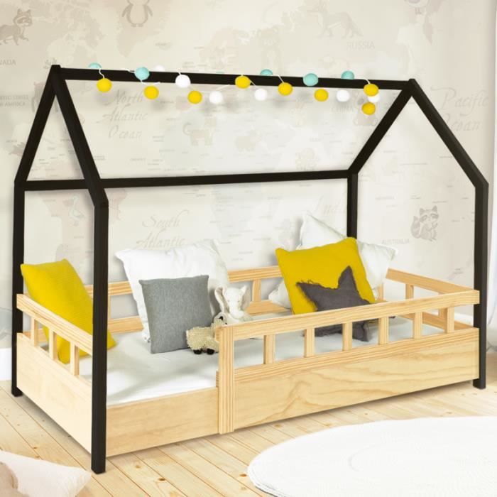 Lit Cabane Enfant 90x190 Cm En Pin - Avec Barrières De Sécurité Et étagères Intégrées - Design Maison De Conte De Fées - Blanc