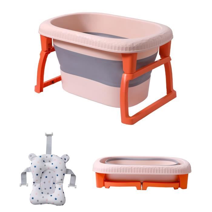 Grande baignoire pliable ultra compact, baignoire enfant en plastique avec  bouchon de vidange, pieds pliable, antidérapant et facile à ranger (orange)