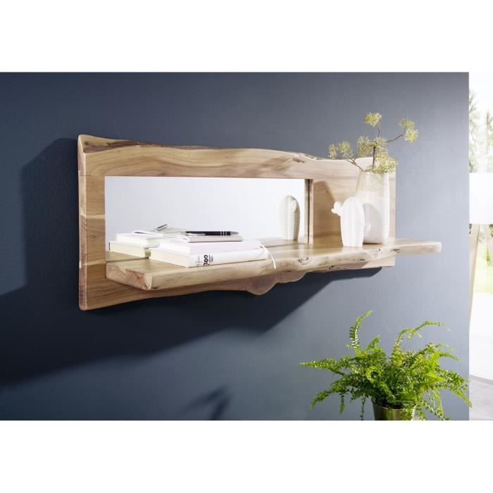 Étagère murale avec miroir - Bois massif dacacia laqué (Bois naturel) - Design naturel - PURE EDGE 705 Étagère murale avec miroir - Bois massif dacacia laqué (Bois naturel) - Design naturel - PURE EDGE 705