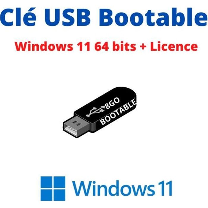 Windows 11 Pro 64 bits sur Clé USB 8GO avec licence - Cdiscount Informatique