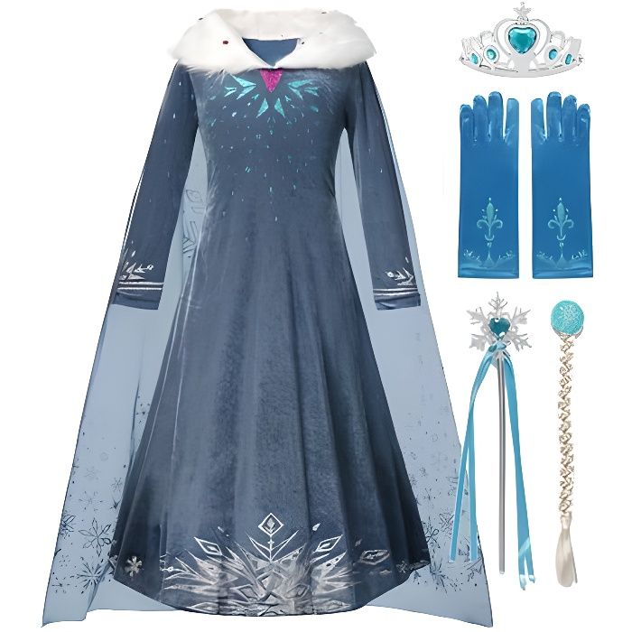 Robe princesse Elsa pour filles Tenue de fête Costume fantaisie pour enfants de 3 à 14 ans