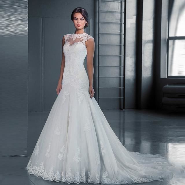 Robe de mari e blanche XXXL 2021 nouveau col haut en dentelle robe