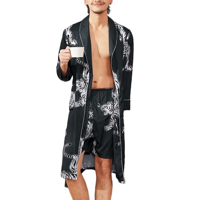 Homme Robe de Chambre Satin Robe de Chambre Kimono Robe Manches 34