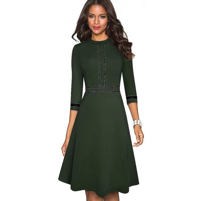 Robe Vintage Femme Droite - Taille 44/46 - Couleur Rouille à Rayures - Longueur 113 Cm - Occasion Très Bon état