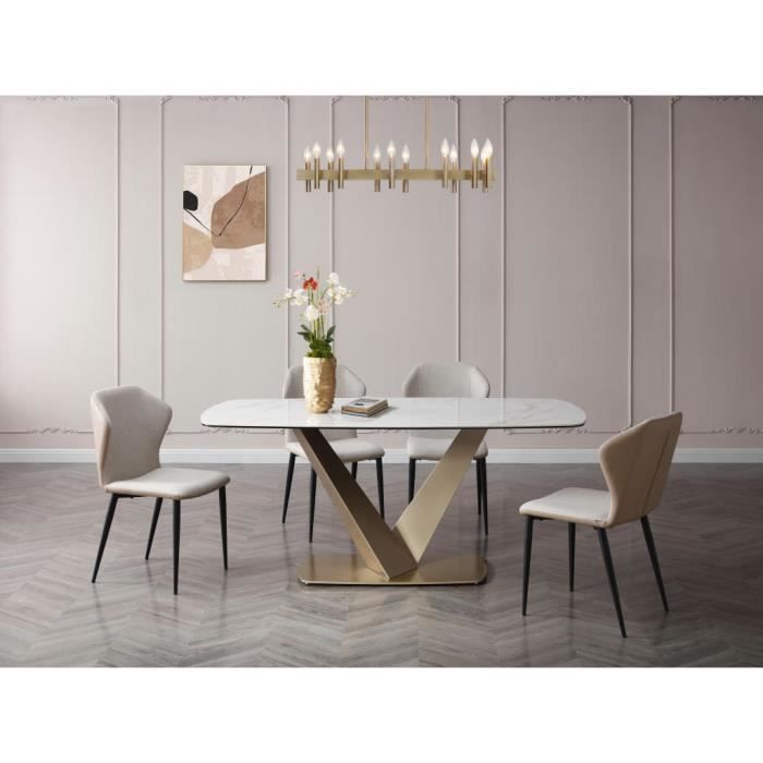 Table à manger 6 couverts en céramique et métal - Effet marbre blanc et doré - PORELIMA de Pascal MORABITO