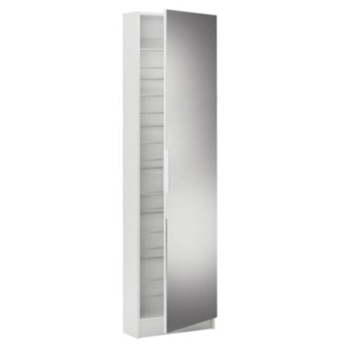 Armoire A Chaussures Blanc Perle Avec Miroir Et 1 Porte L 50 X P