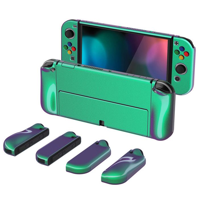 PlayVital Coque de Protection Brillante pour Nintendo Switch OLEDHousse Protective Dockable pour Switch OLED Caméléon