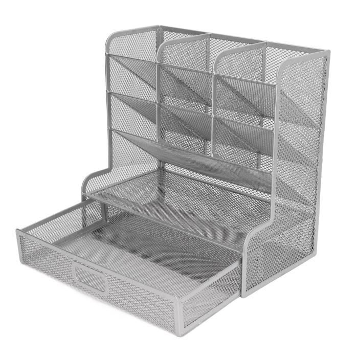 Range Bureau Tiroir Compartiments Fournitures Organisateur Bureau RICOO B001 -B - 6 Compartiments + Tiroir - Rangement Métallique Noir 22x14x13 Cm Organisateur Bureau Métallique