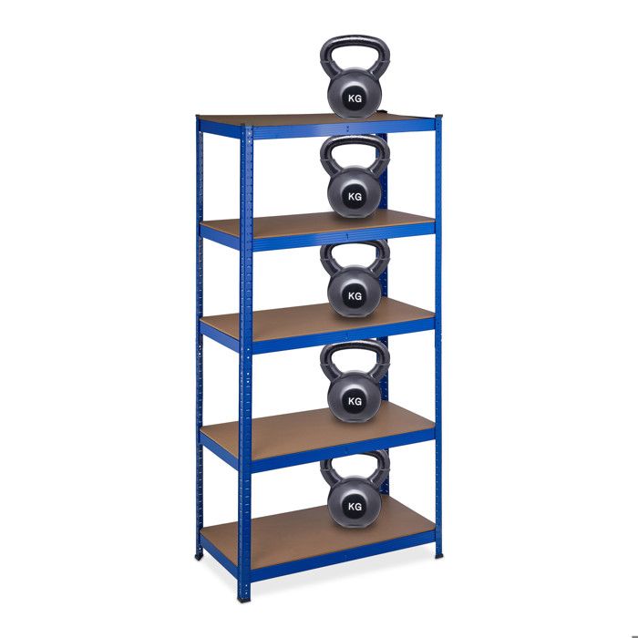 Étagère 5 Niveaux Relaxdays - 180x60x30 Cm - Charge 500 Kg - Garage, Cave - Bleu