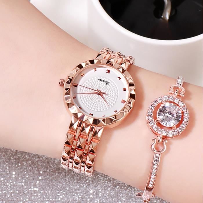 Montre Bracelet Femme Rose Doré + Bracelets Et Bague - Lot De 6 Pièces, Neuves Avec étiquettes
